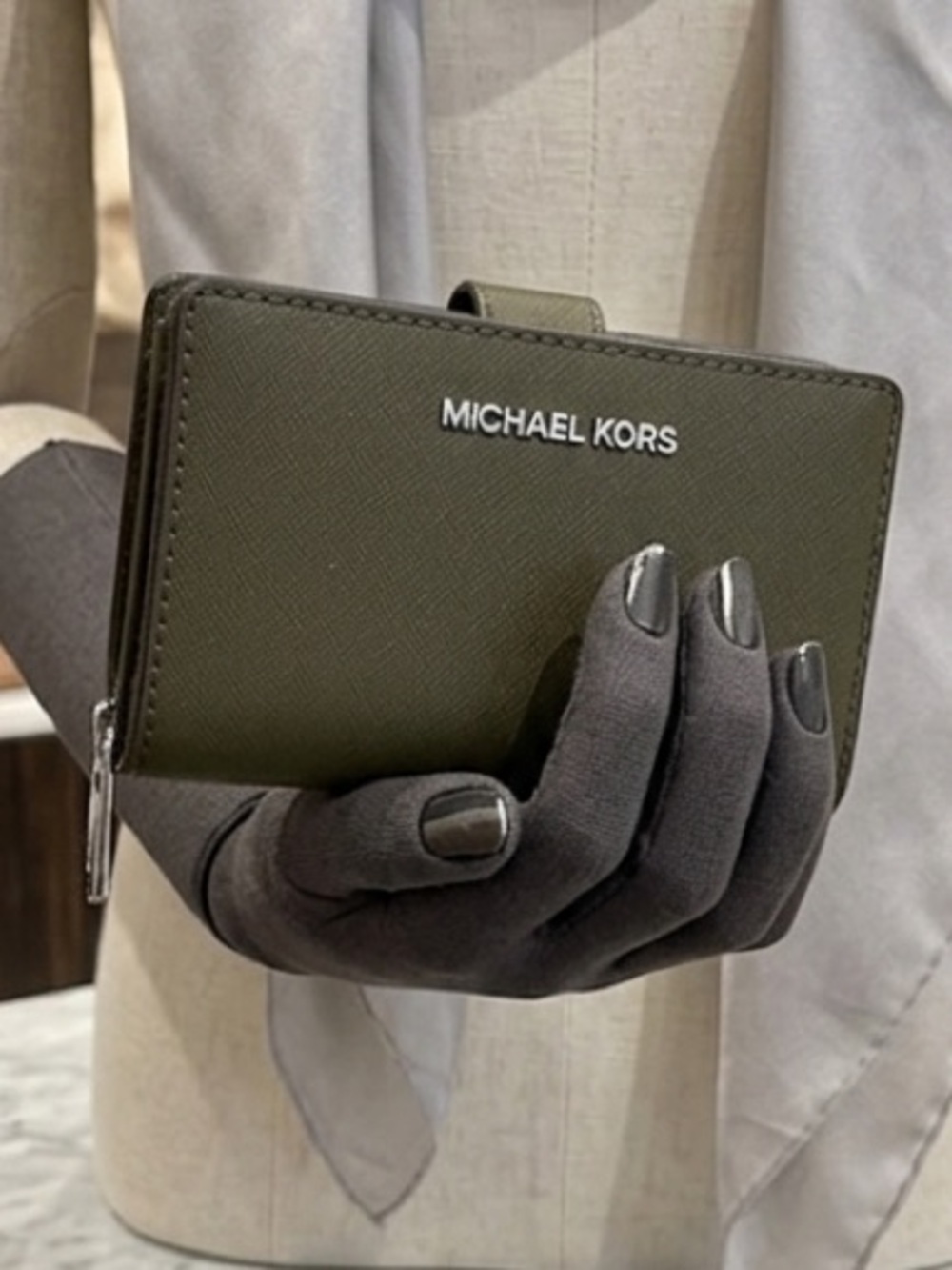 Michael Kors Olive Saffiano Leather Card Case